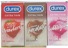 12-Piece Mix Flavored Bubblegum Chocolate Wild Strawberry Extra Thin Condoms pack of 3 Boxes