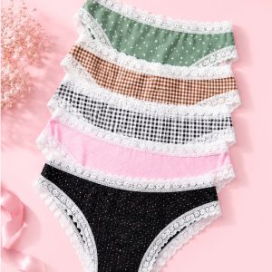 5 Pieces Comfort Cotton Lace Briefs
