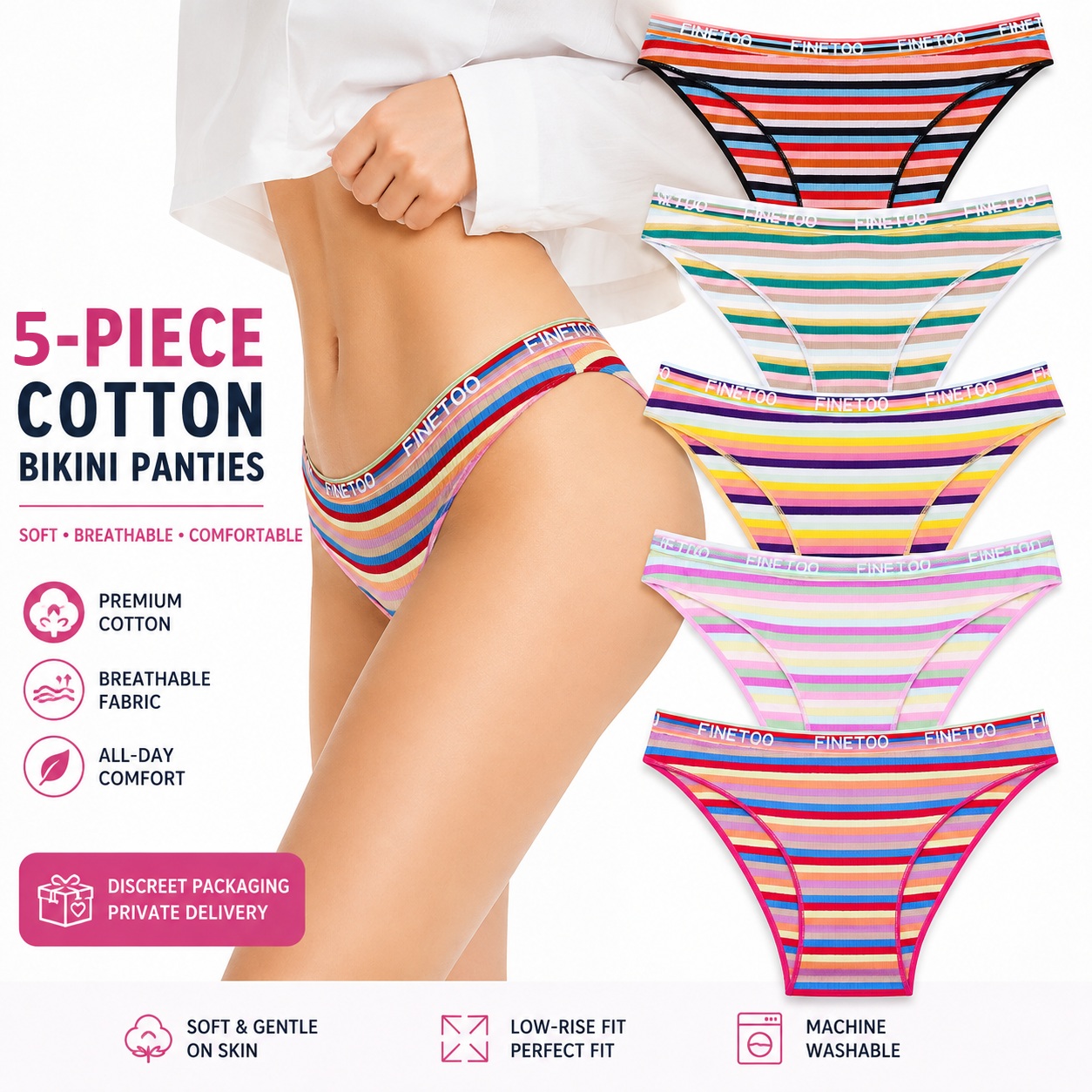5-Pieces Cotton hight Cut Panties